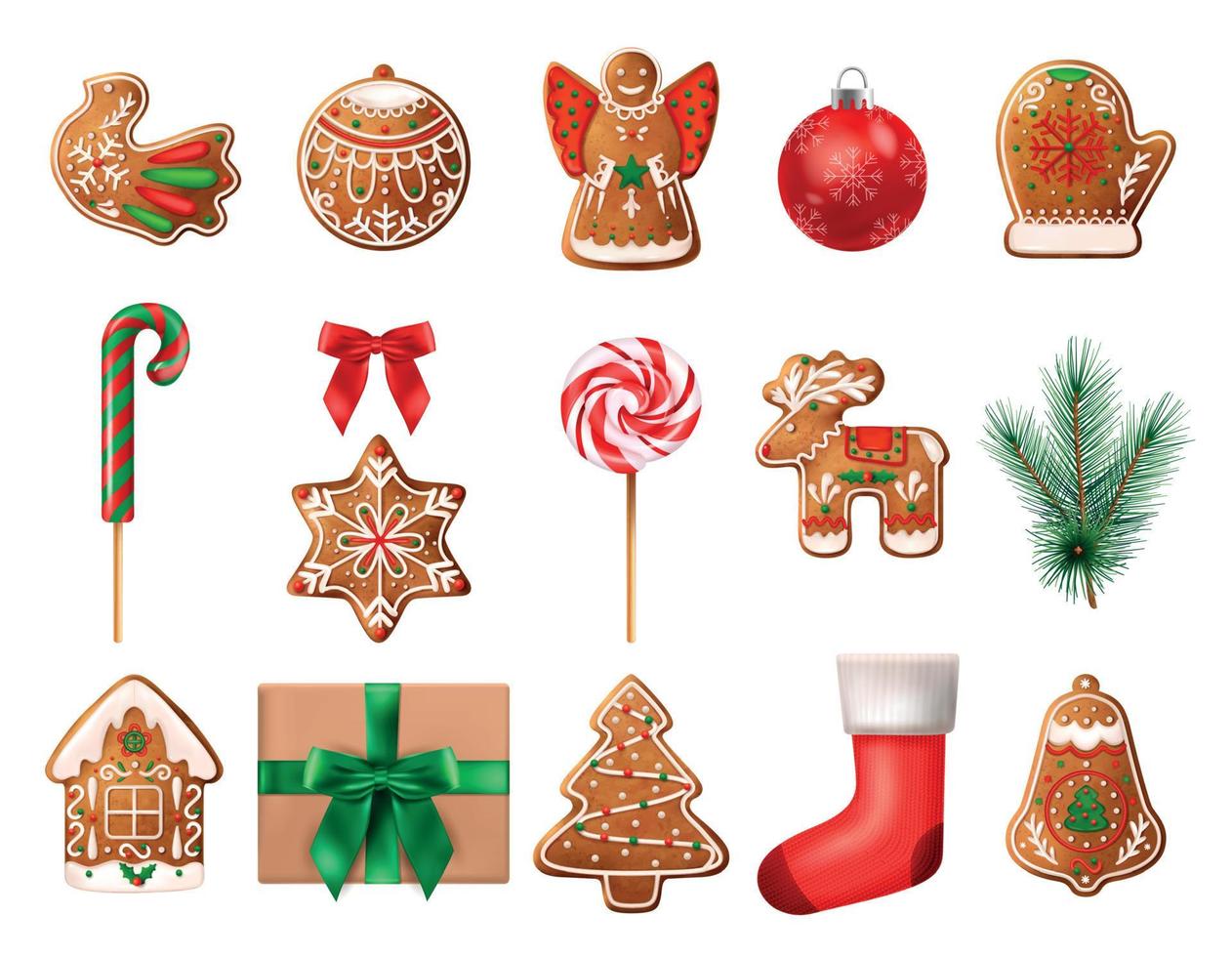 conjunto de iconos de colores de navidad realista vector