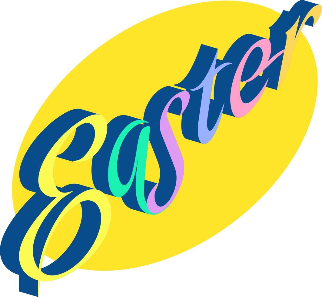 Easter  inscription of colorful 3d  letters  on yellow  background. Easter decoration. vector