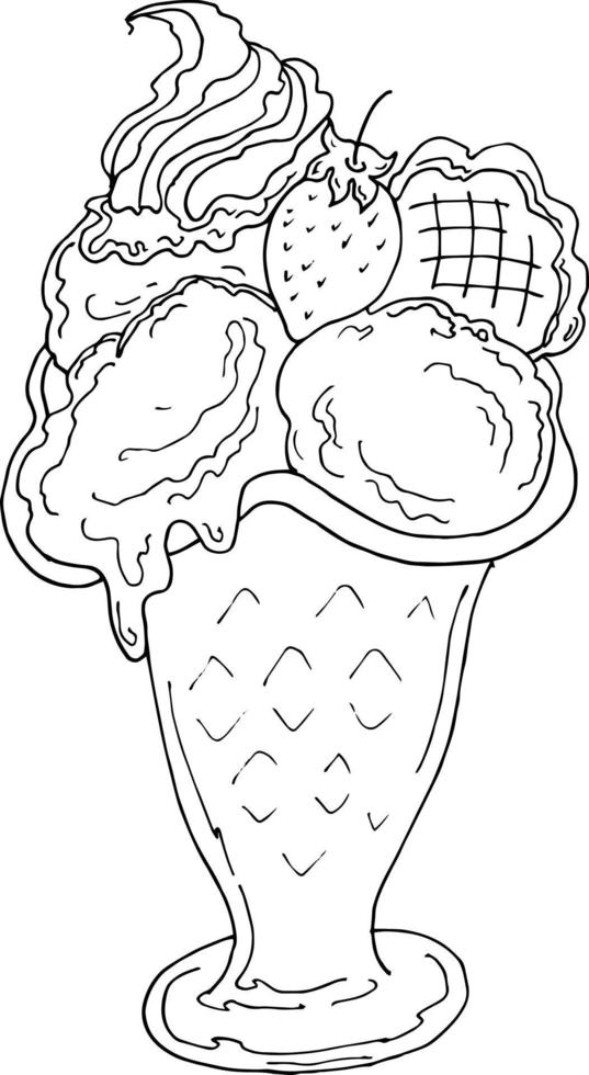 esbozar cono de helado sobre fondo blanco. ilustración vectorial en estilo garabato vector