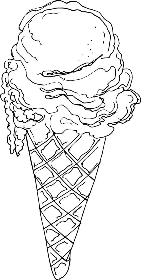 esbozar cono de helado sobre fondo blanco. ilustración vectorial en estilo garabato vector