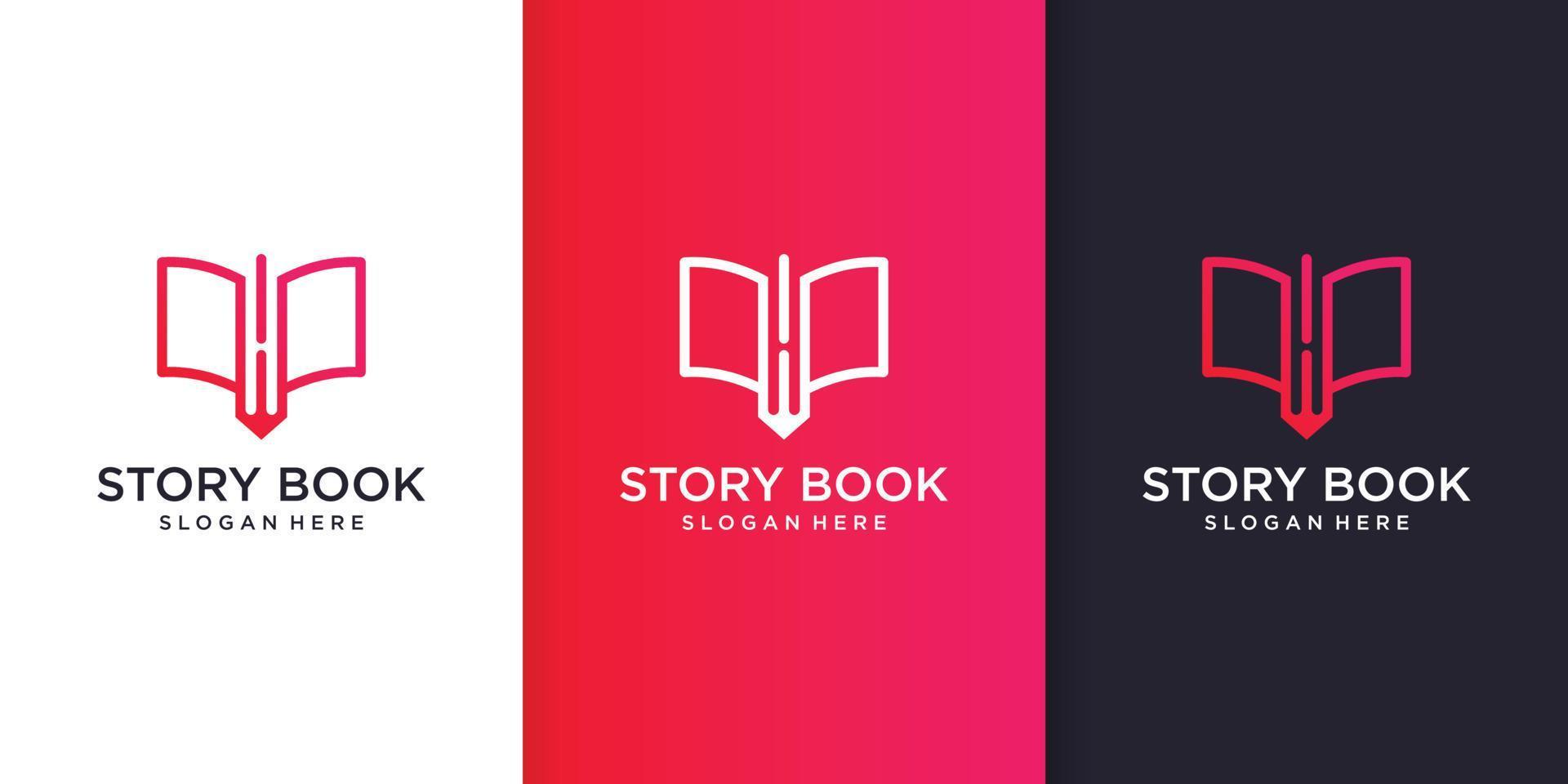 Story book logo template with cool and modern line art concept Premium Vector