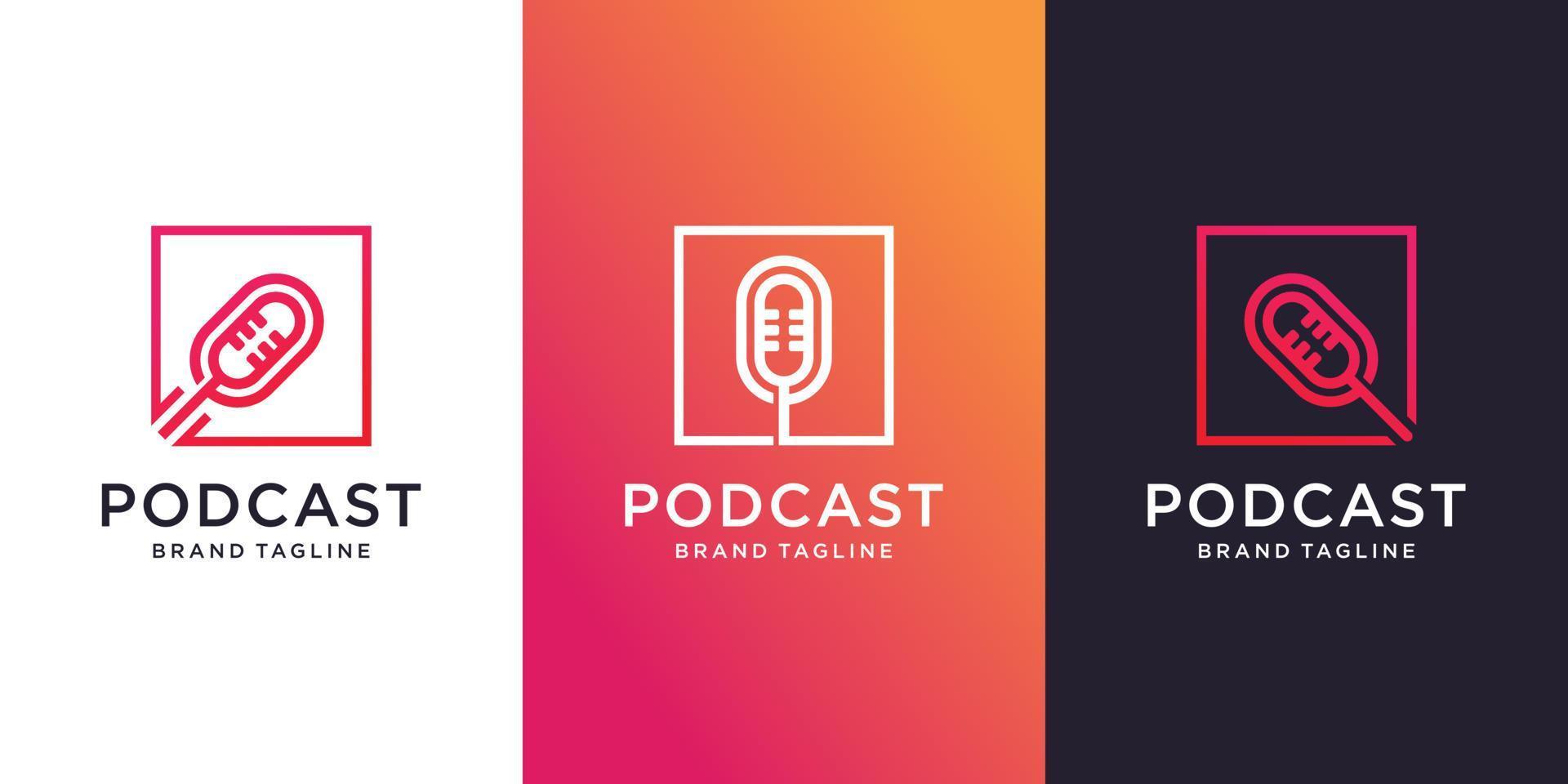 Podcast box logo template with different element concept Premium Vector