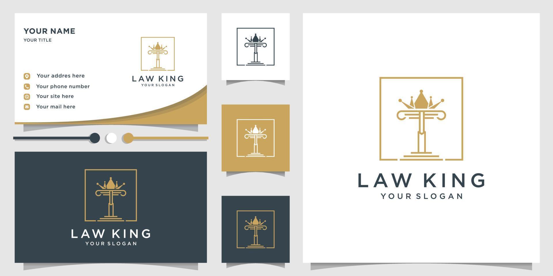 plantilla de logotipo de rey de la ley con vector premium de concepto de arte de línea moderna