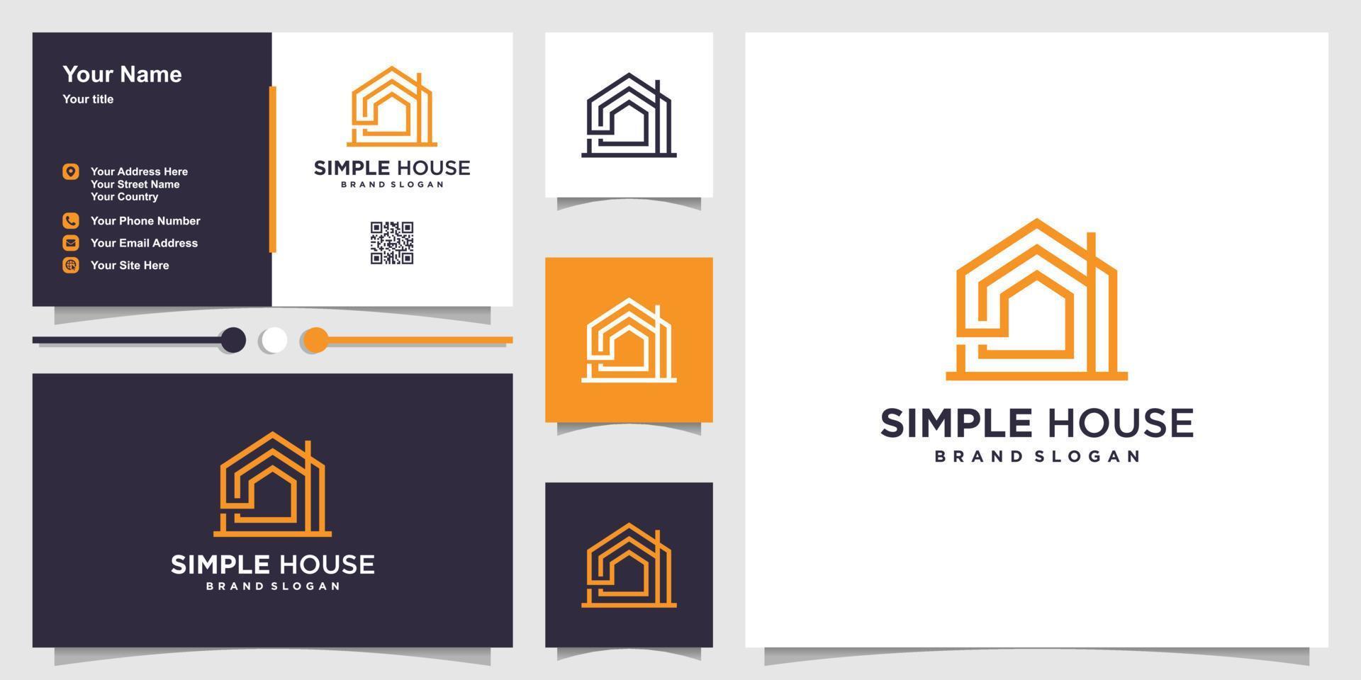 Simple home logo template with line art concept and business card design Premium Vector