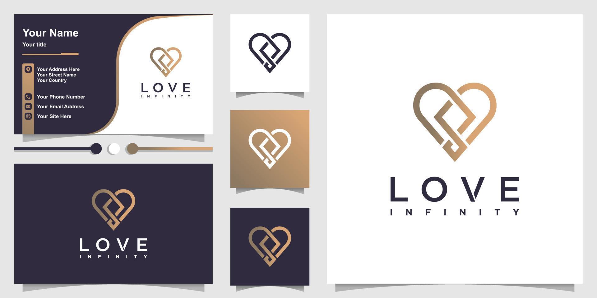 logotipo de amor con concepto de infinito moderno genial y diseño de tarjeta de visita vector premium