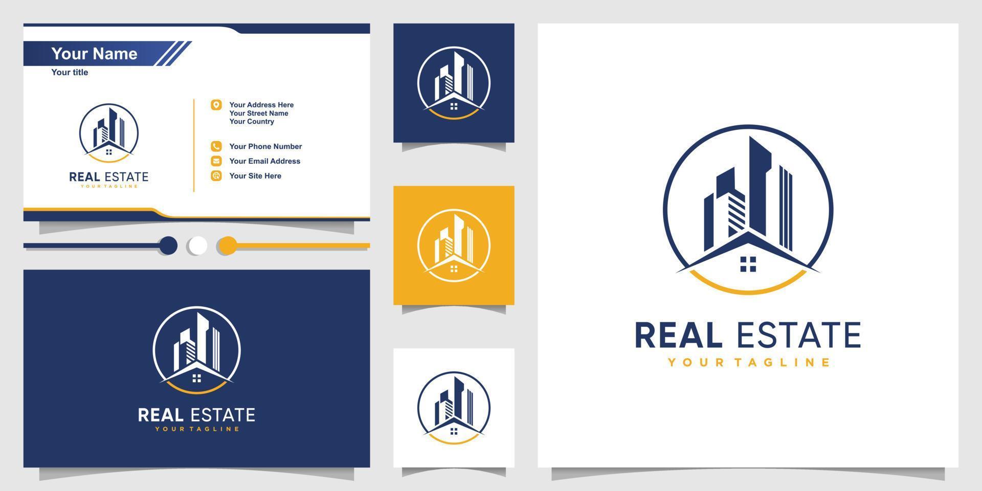 Real estate logo template with modern concept and business card design Premium Vector