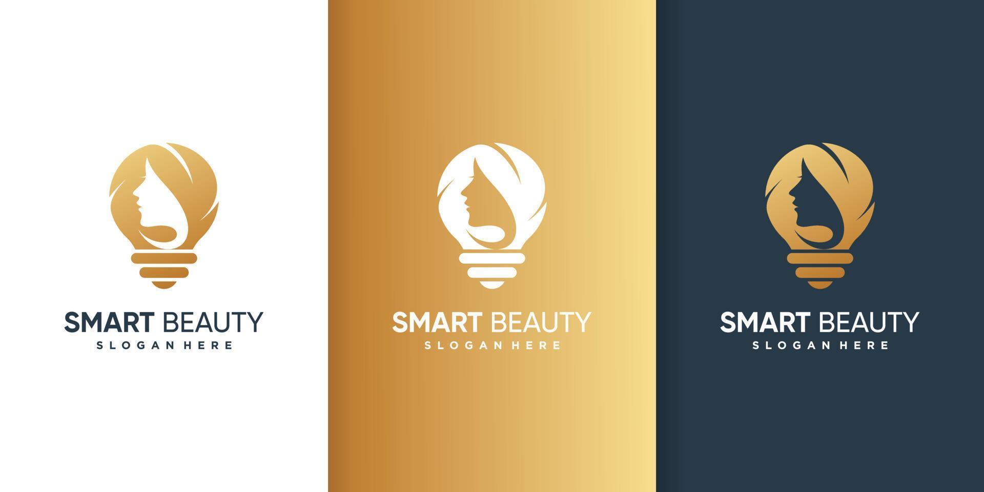 logotipo de mujer con vector premium de plantilla de diseño de concepto inteligente dorado