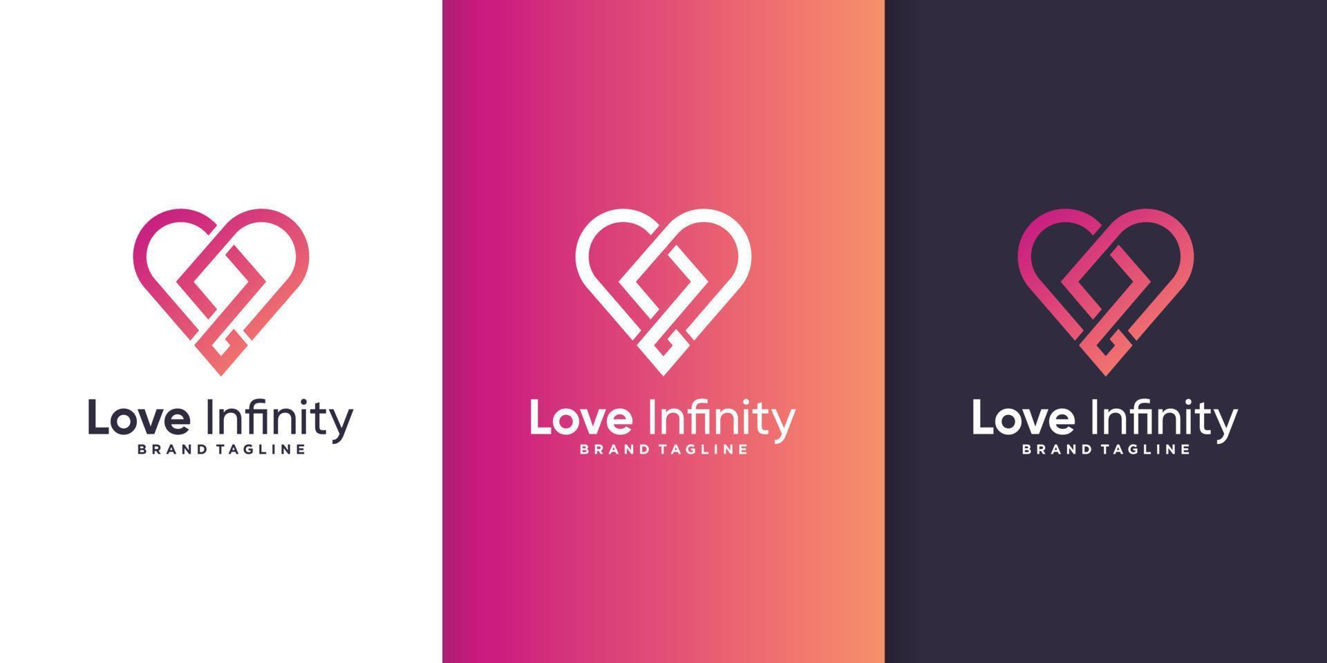 Love logo with infinity concept and business card design template Premium Vector