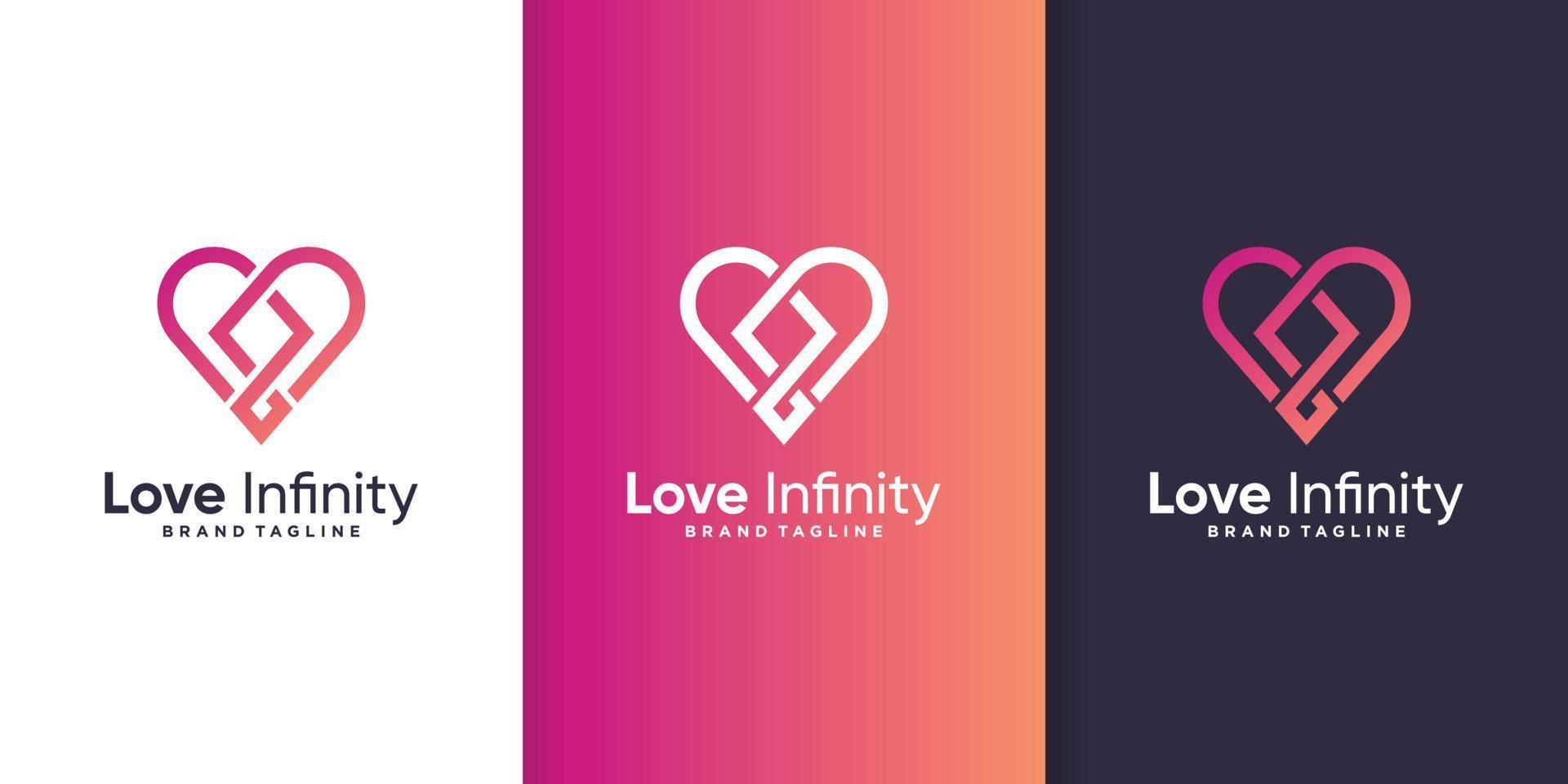 logotipo de amor con concepto infinito y plantilla de diseño de tarjeta de visita vector premium