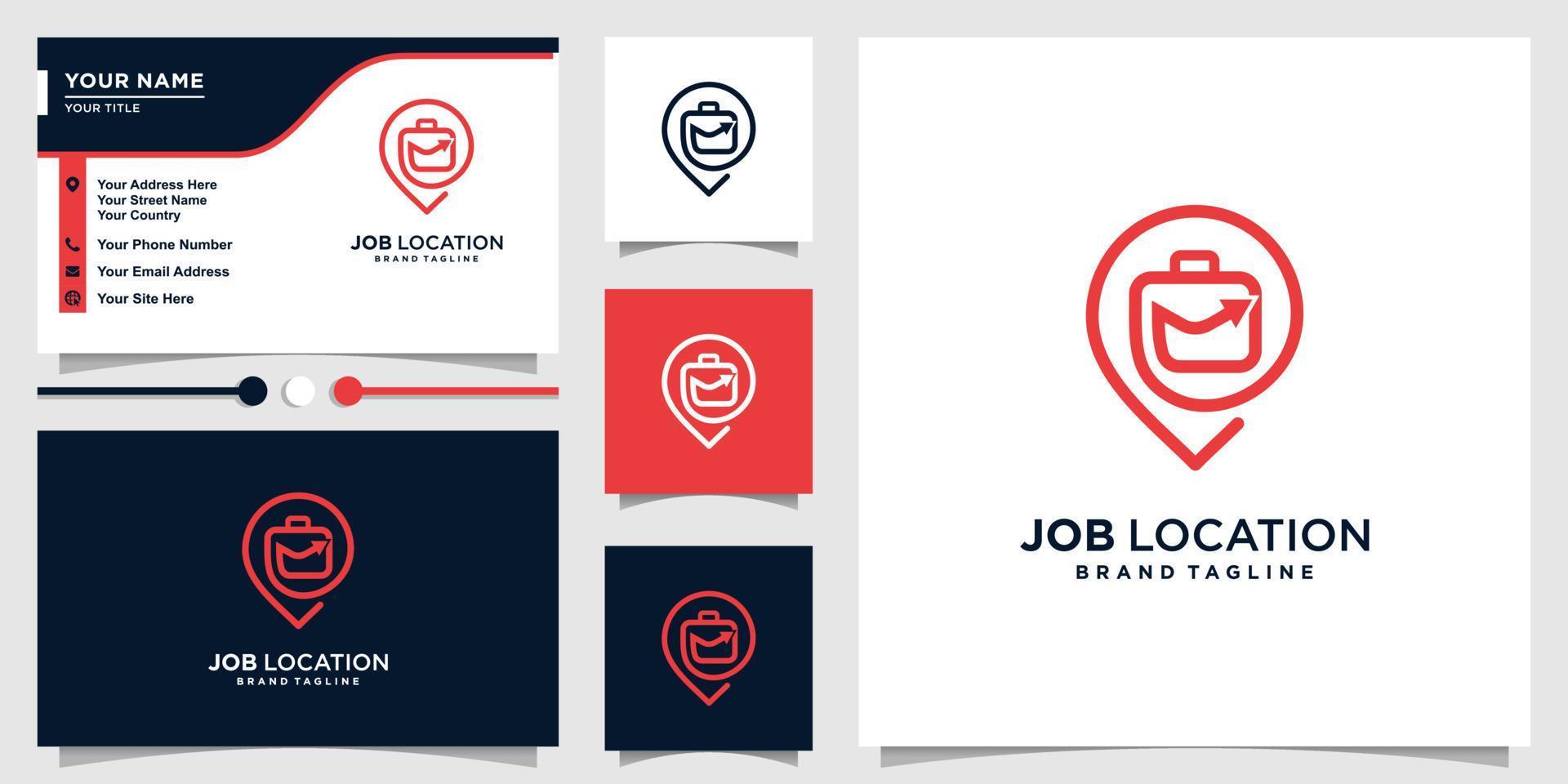 Job location logo with modern line art concept and business card design template Premium Vector