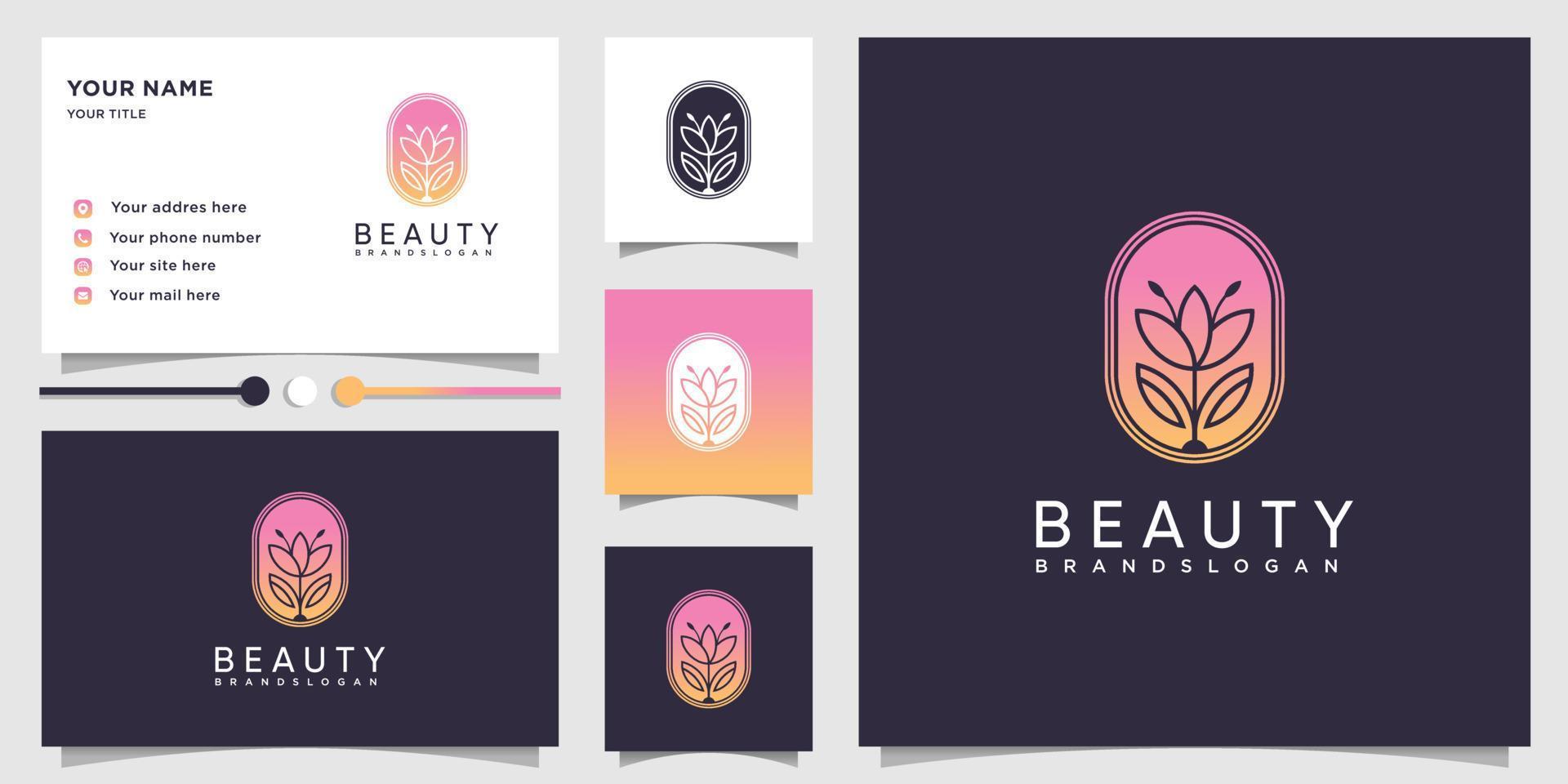 Beauty logo with modern gradient concept and business card design template Premium Vector