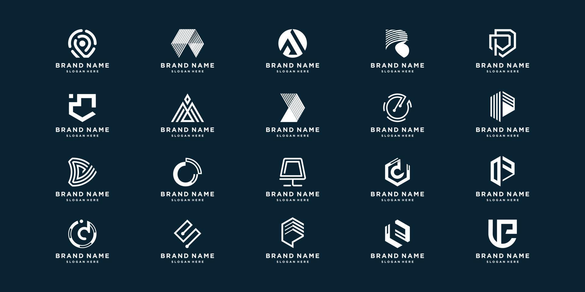 conjunto de logotipo abstracto de letras con elemento creativo para empresa o vector premium de persona inicial