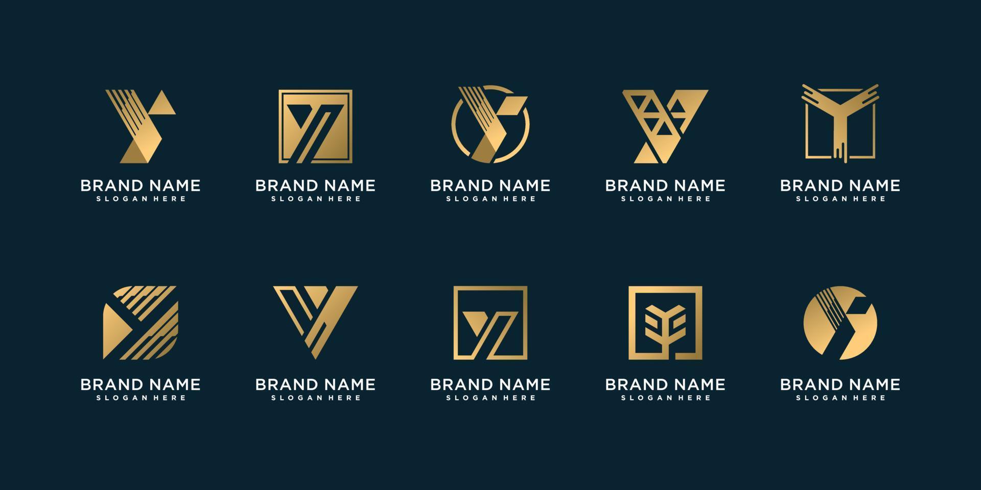 Set of letter Y logo collection with golden unique style Premium Vector