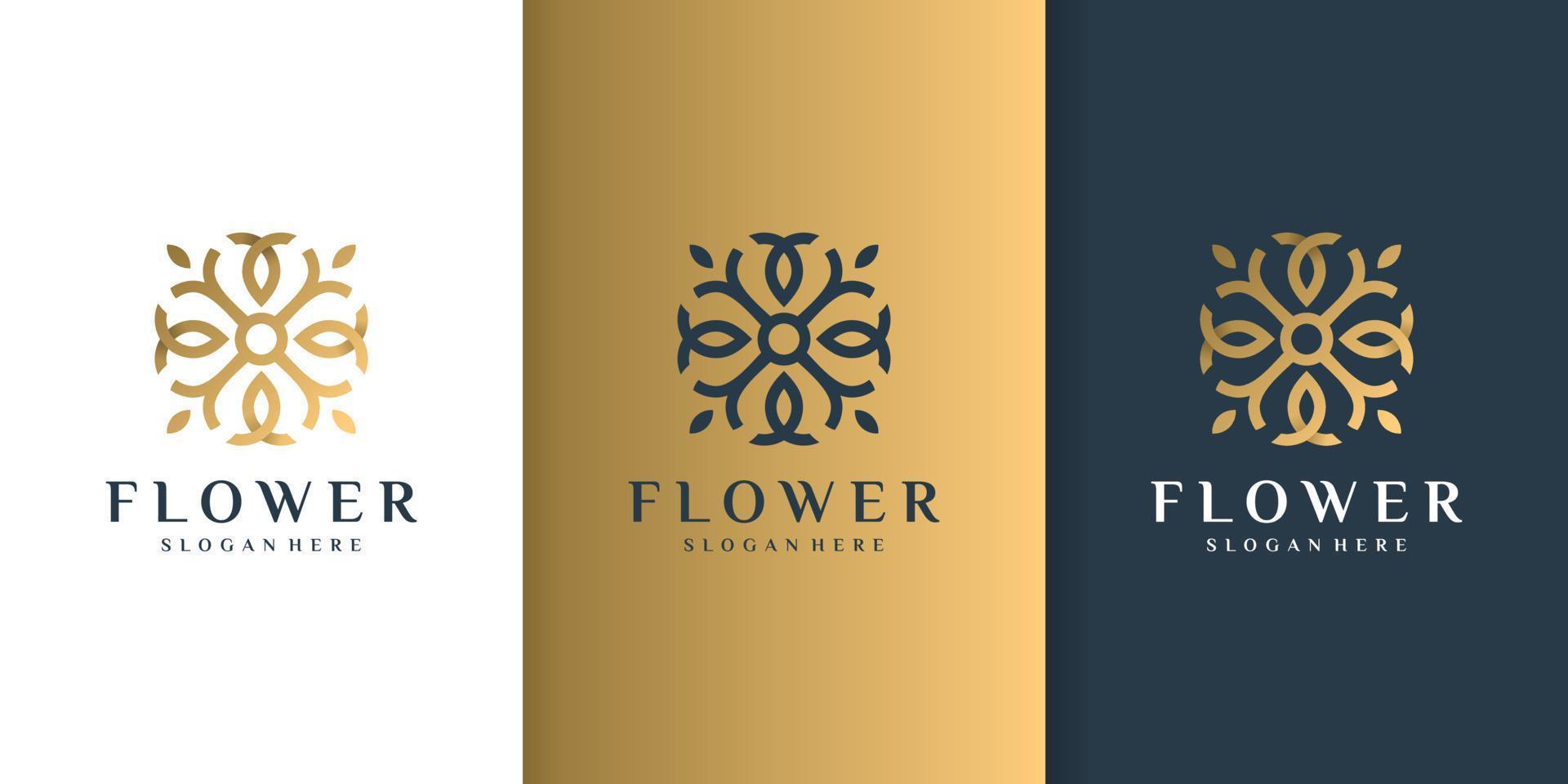 Flower logo with golden luxury concept and business card design template Premium Vector