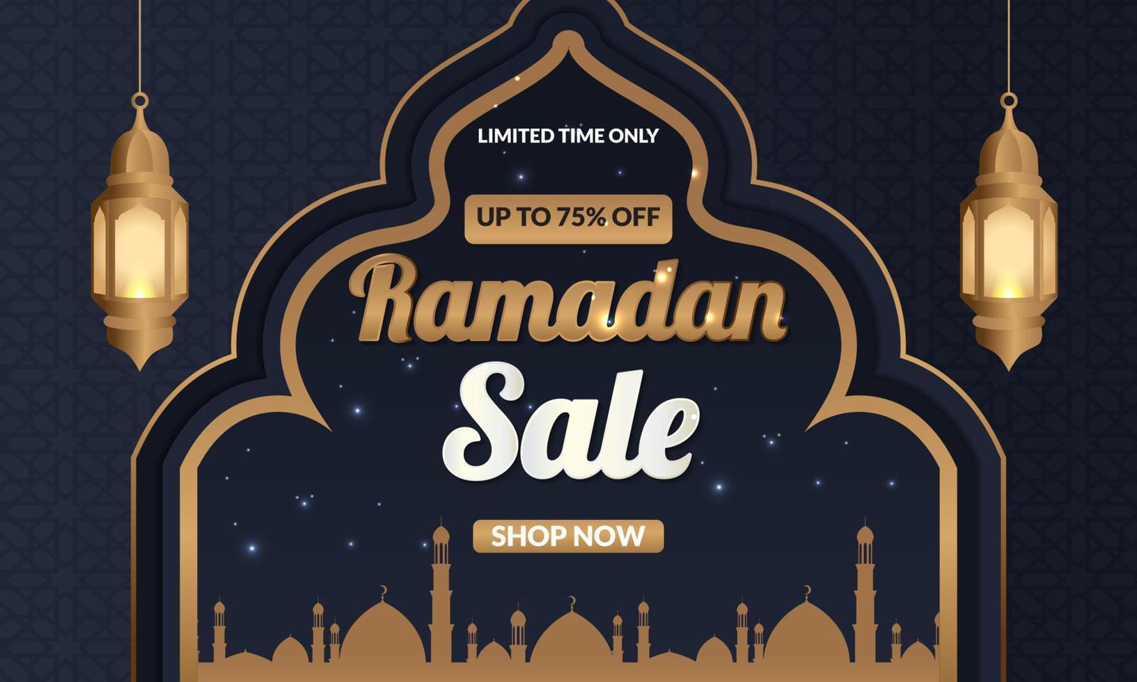 Ramadan Kareem sale offer banner design with ornament lantern moon background for promotion poster, social media template, discount, gift, voucher, web header and banner, greeting card of eid Mubarak vector