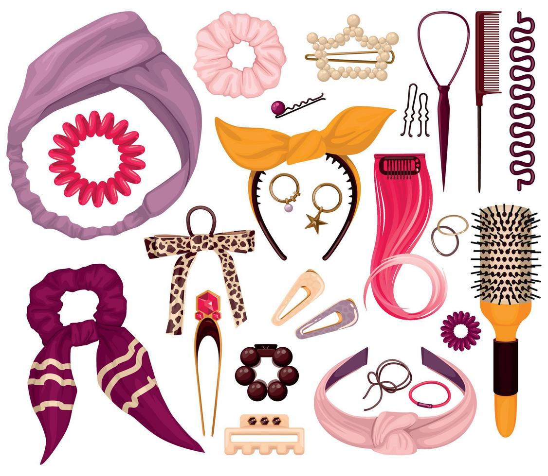 Hair Accessories Cartoon Set vector