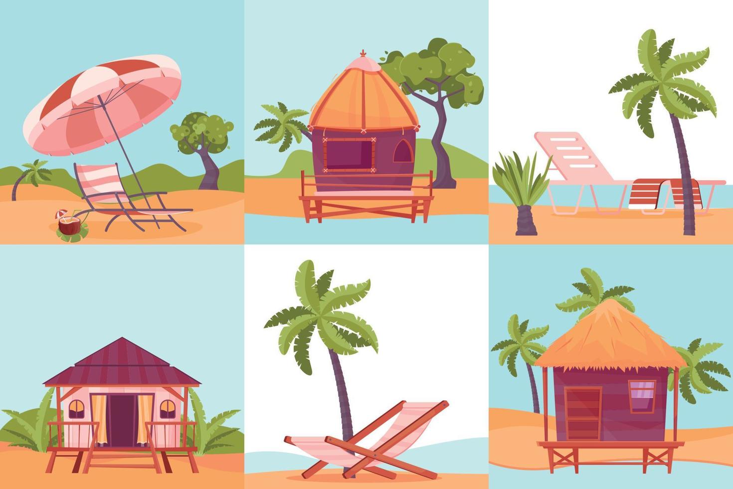 Tropic Landscape Composition Flat Set vector