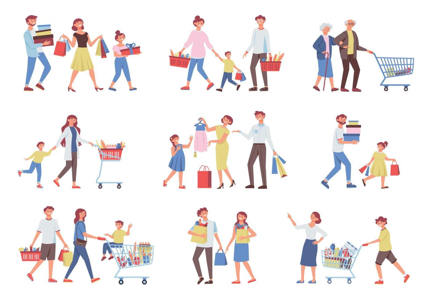 conjunto de iconos de familia de compras vector