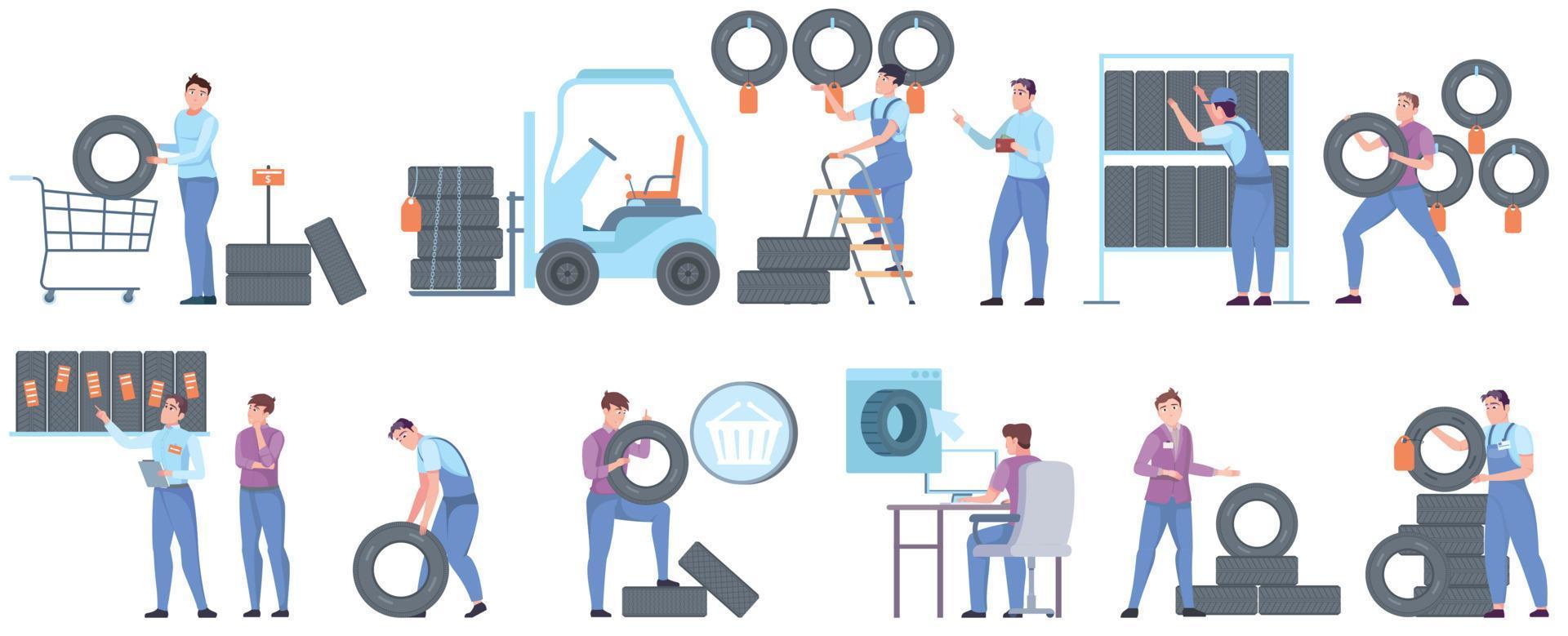Tire Shop Flat Icons vector