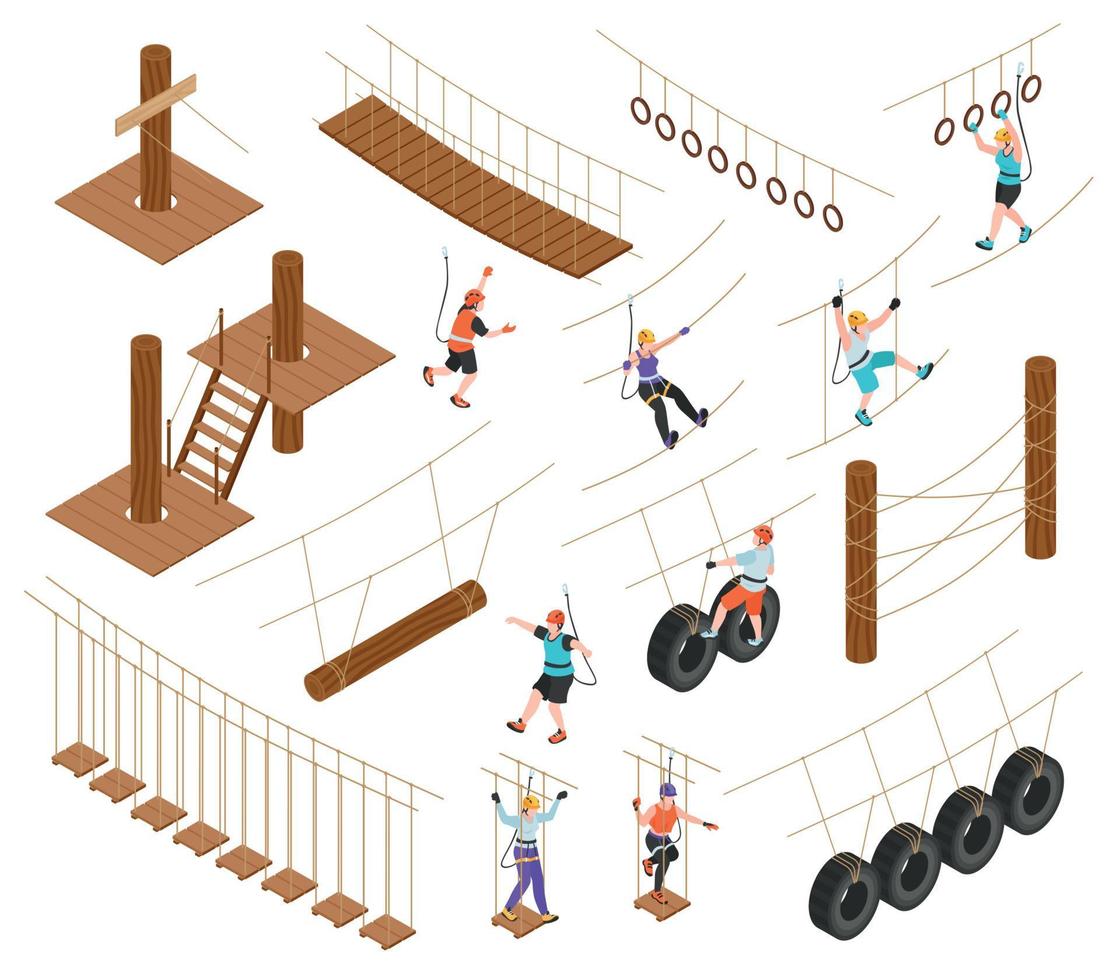 Rope Park Isometric Set vector