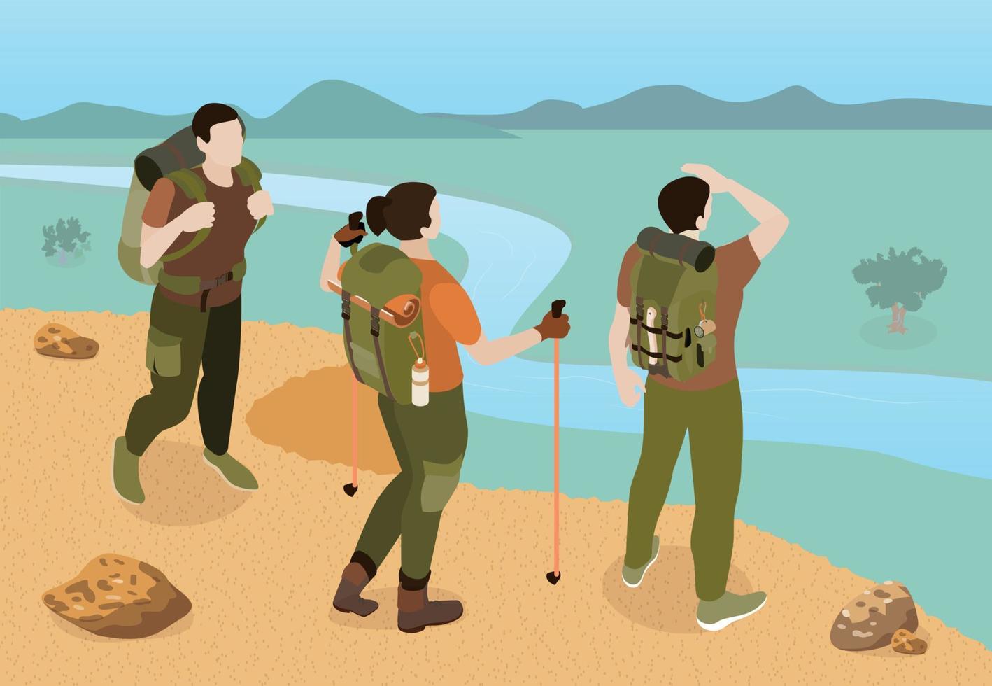 Isometric Hiking Group Composition vector