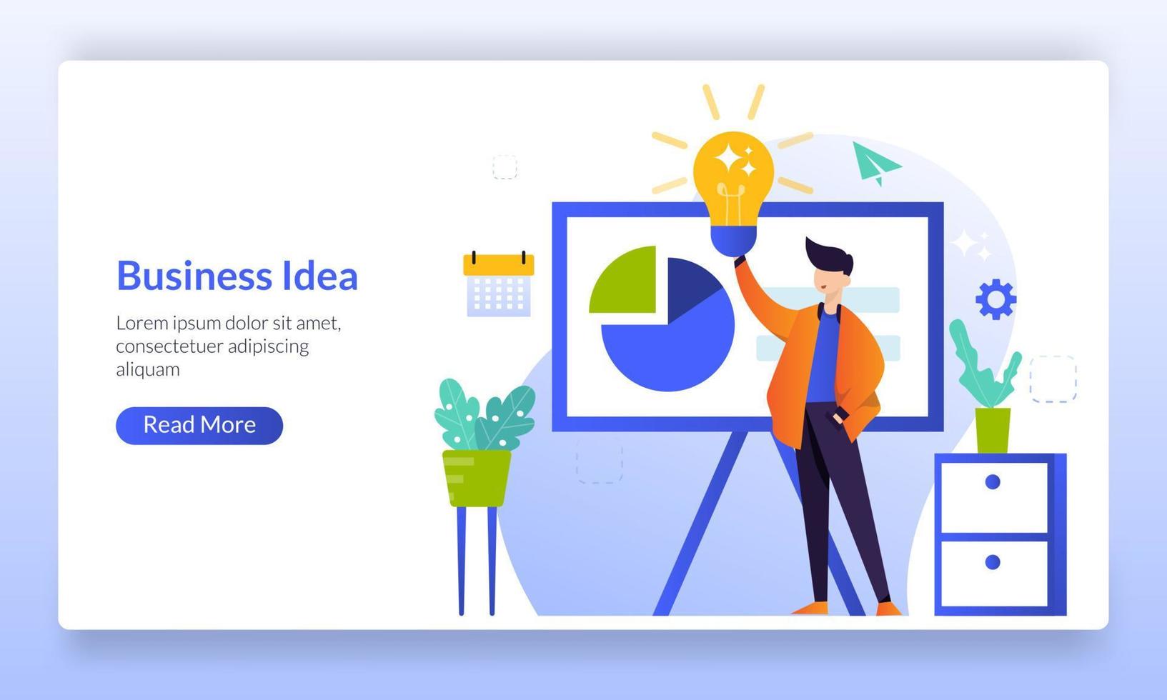 idea de negocio y lluvia de ideas, trabajo en equipo creativo, éxito empresarial, oportunidades de inversión con buenas estrategias de marketing, plantilla de página de destino para banner, volante, ui, web, aplicación móvil, afiche vector