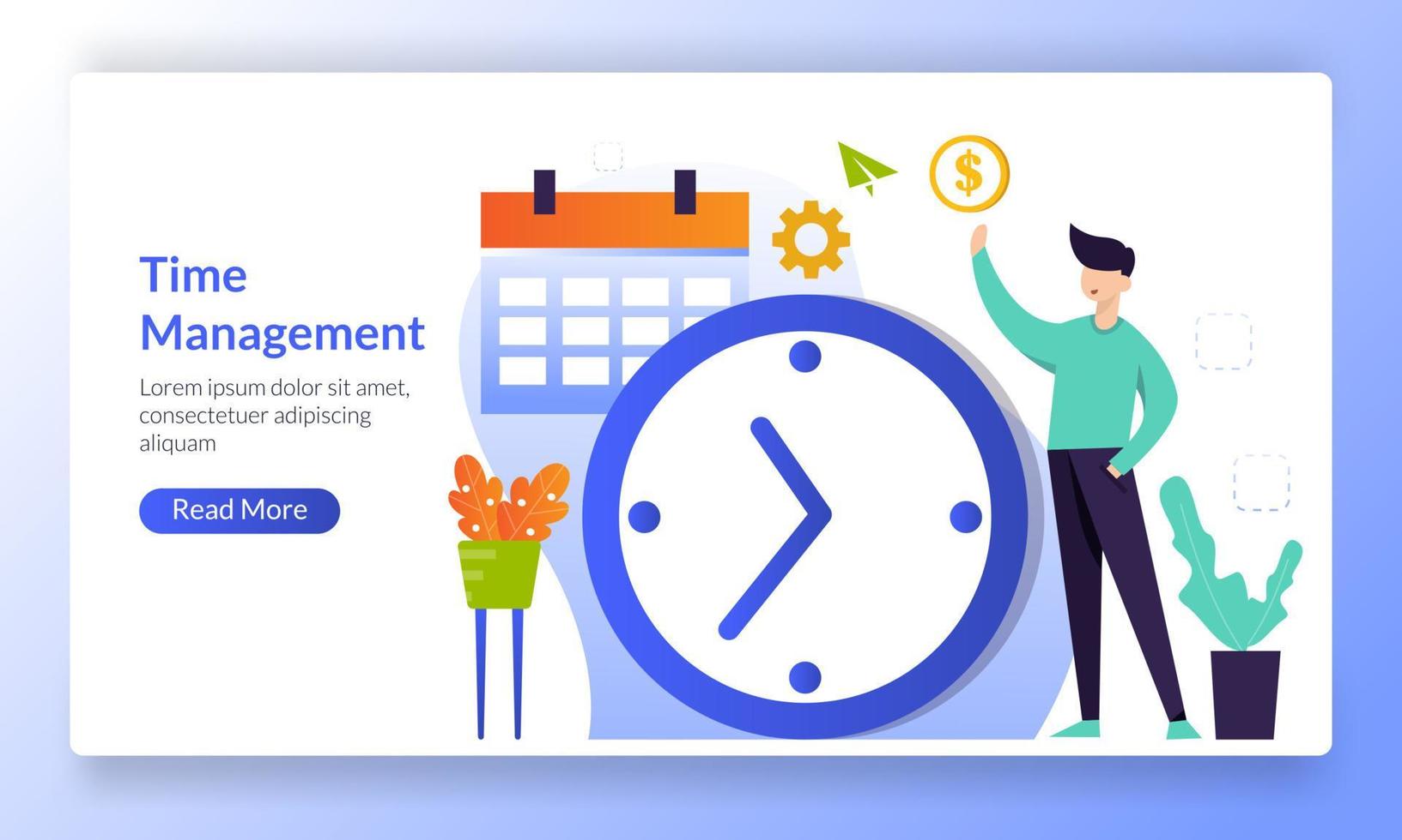 planificación del concepto de gestión del tiempo, suena el despertador, horario de trabajo, plantilla de página de inicio para banner, volante, ui, web, aplicación móvil, afiche vector