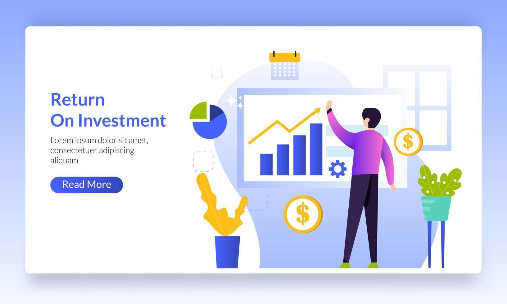 Return On Investment concept, people managing financial chart, ROI, profit income, landing page template for banner, flyer, ui, web, mobile app, poster vector