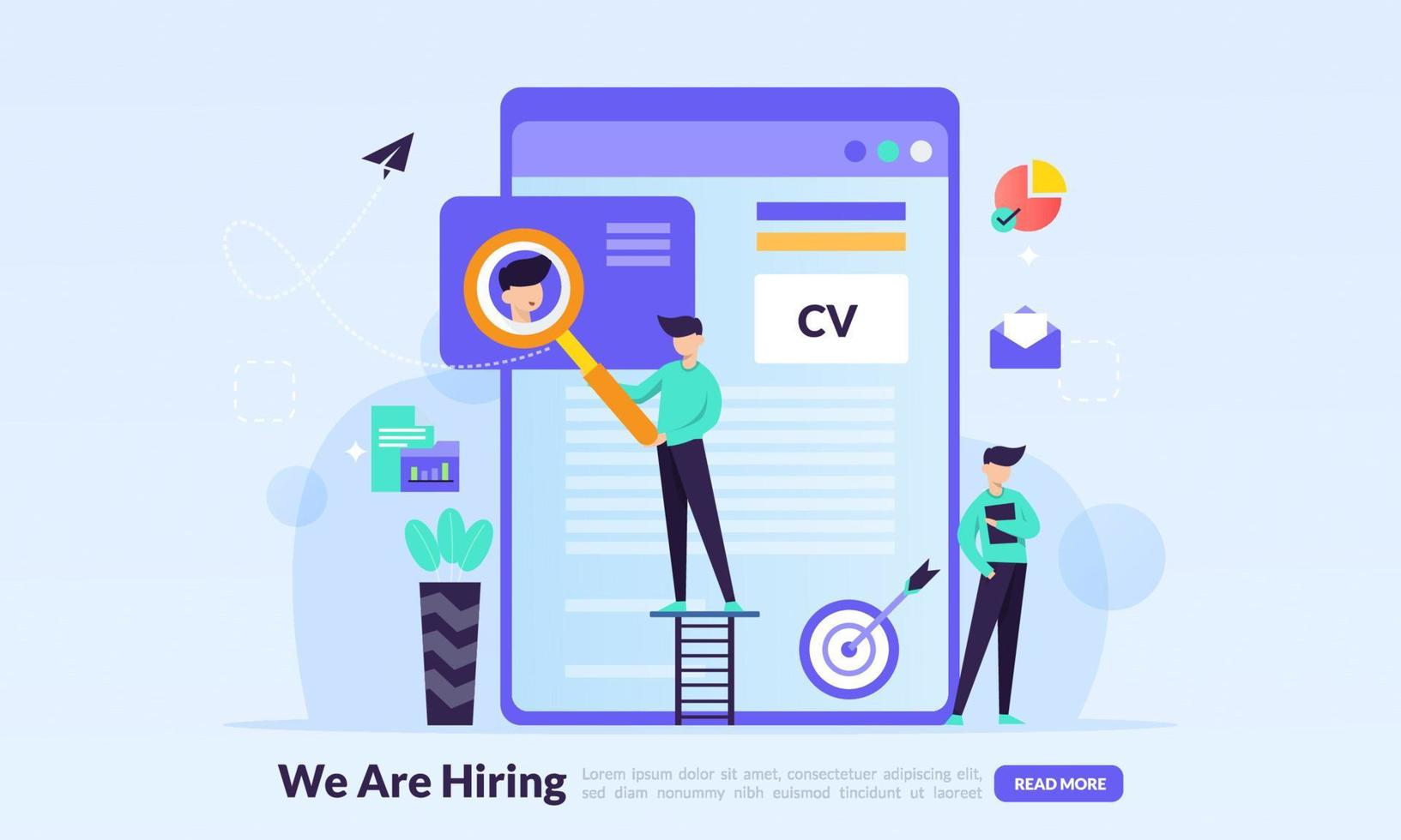 We are hiring concept, online Job Interview, online recruitment, finding professional skill, landing page template for banner, flyer, ui, web, mobile app, poster vector