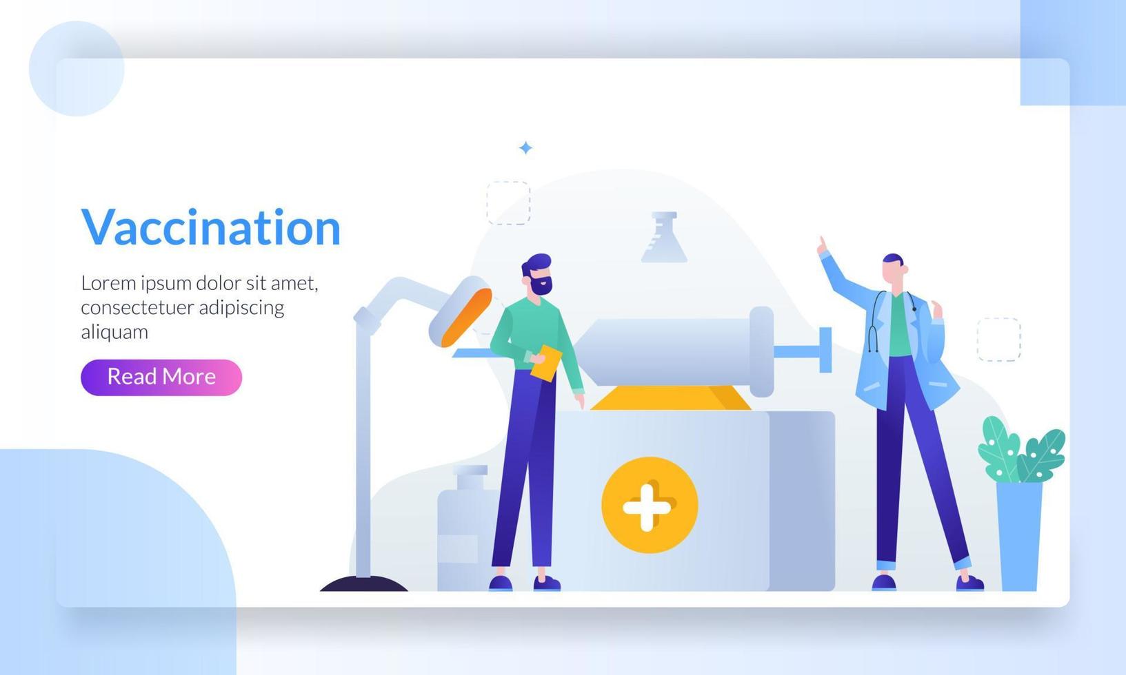 Vaccination concept, doctor examining people in clinic, treatment disease prevention illness via immunization, landing page template for banner, flyer, ui, web, mobile app, poster vector