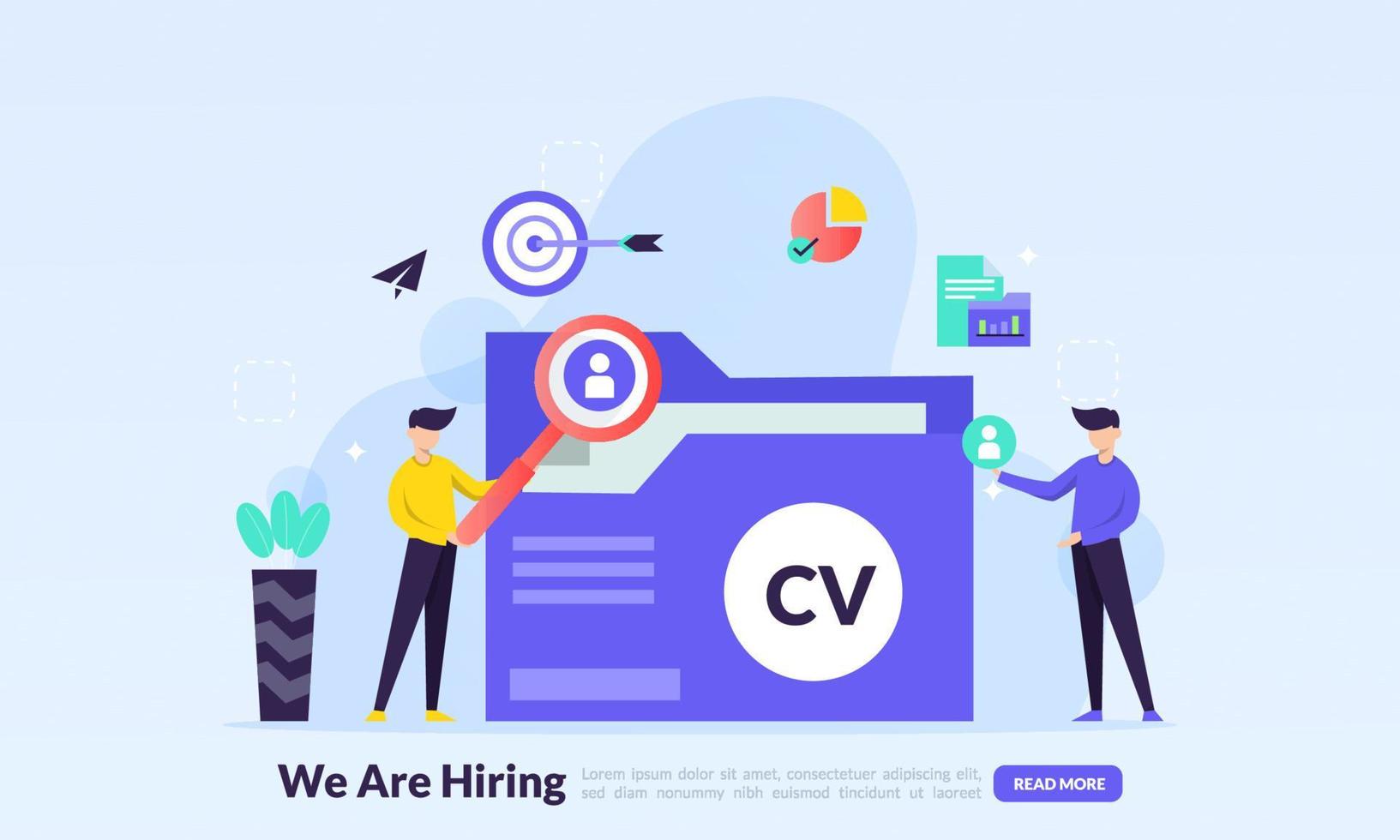 We are hiring concept, online Job Interview, online recruitment, finding professional skill, landing page template for banner, flyer, ui, web, mobile app, poster vector