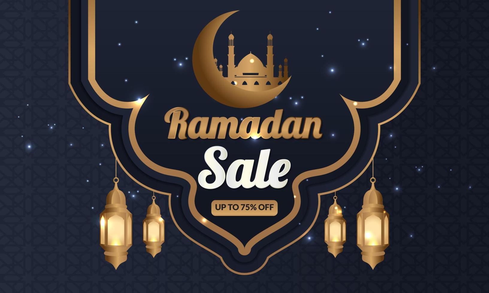 Ramadan Kareem sale offer banner design with ornament lantern moon background for promotion poster, social media template, discount, gift, voucher, web header and banner, greeting card of eid Mubarak vector