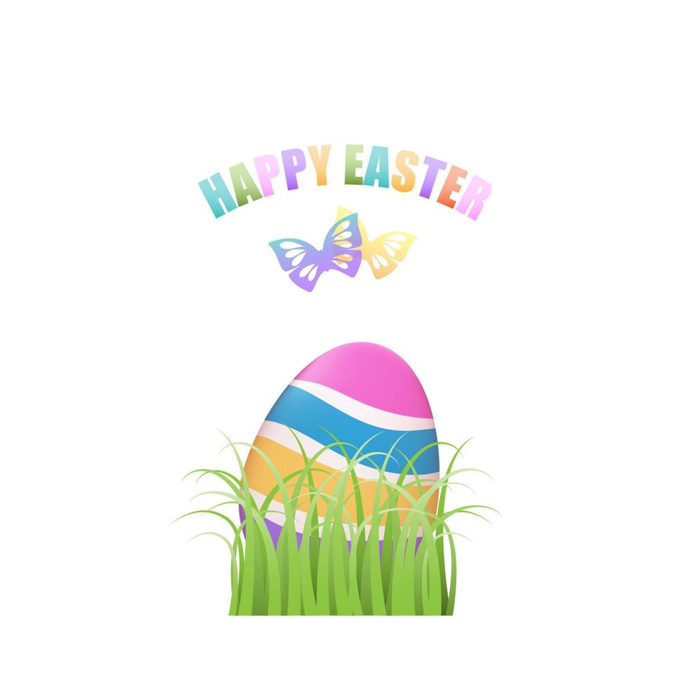 Easter egg in green grass with butterflies on white background vector