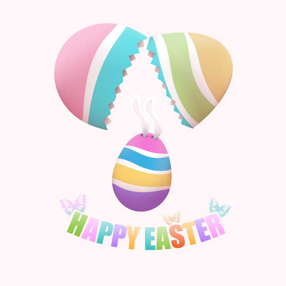 Easter egg with bunny ears falling from cracked egg vector