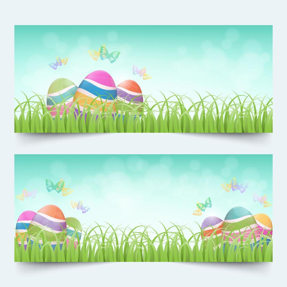 huevos de pascua con pancartas de hierba vector