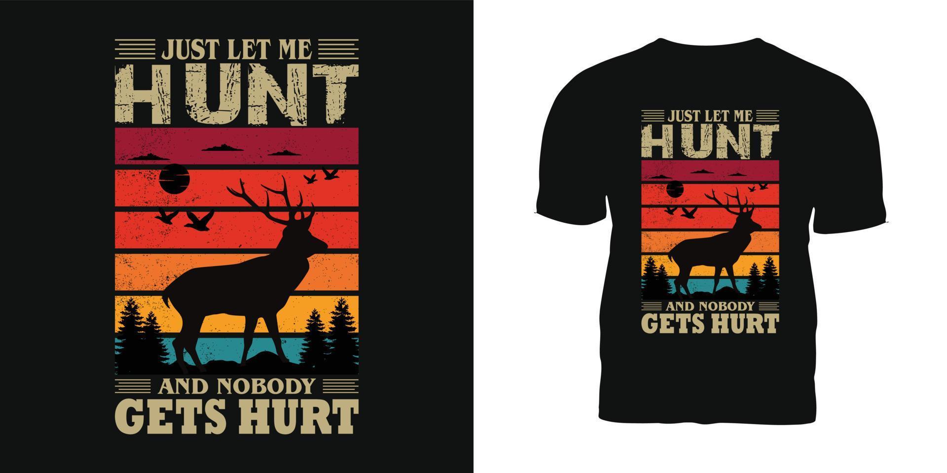 hunting t-shirt and poster vector design template. With deer skull, sniper rifle, duck vectors. Grungy deer hunt tee. For label, emblem.