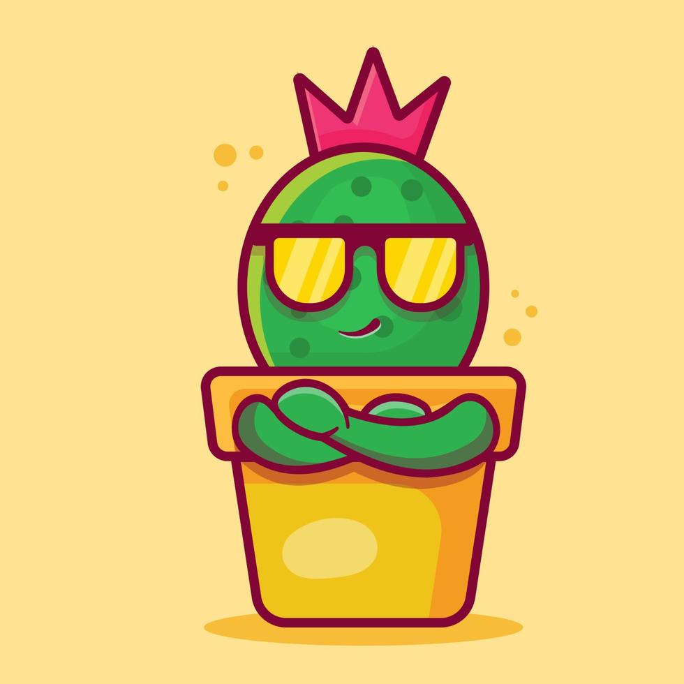 cool cactus on pot character mascot isolated cartoon in flat style vector