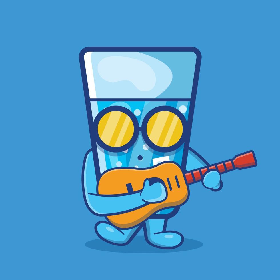 mascota de personaje de agua helada kawaii tocando la guitarra dibujos animados aislados en estilo plano vector