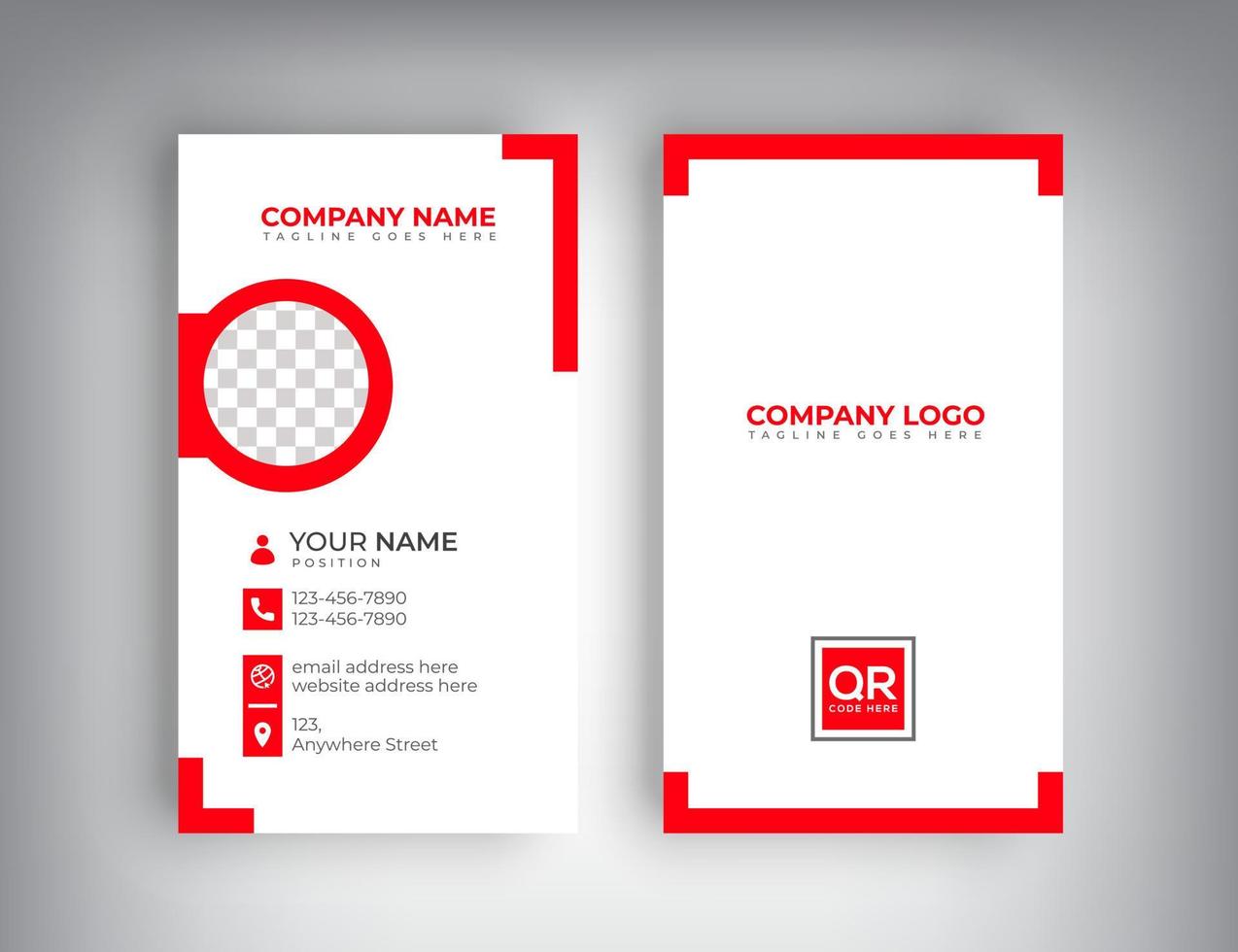 Vertical business card. Modern visiting card, simple and clean with red color. Professional business card design. vector