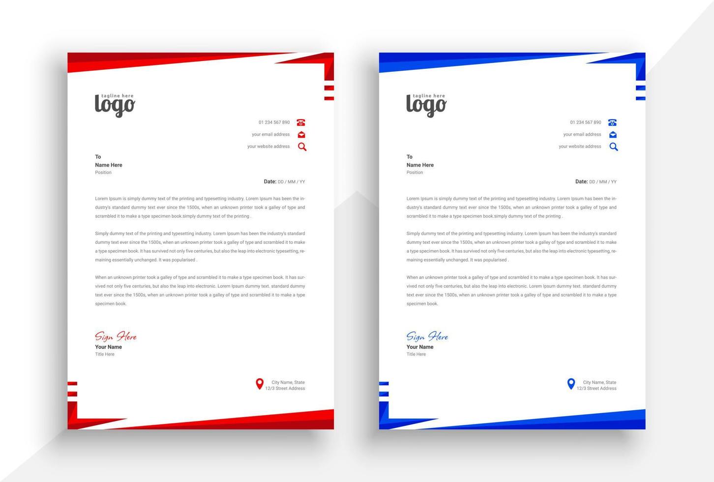 Business letterhead template. Modern and creative letterhead design. Blue and red corporate letterhead. vector