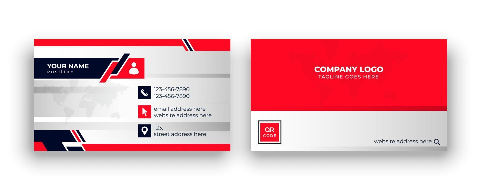 Professional, simple business card template. Biz card. Modern visiting card with red and black color. vector