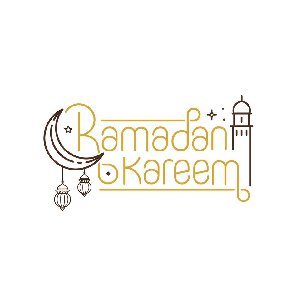 Ramadan kareem lettering typography with line art islamic symbol vector
