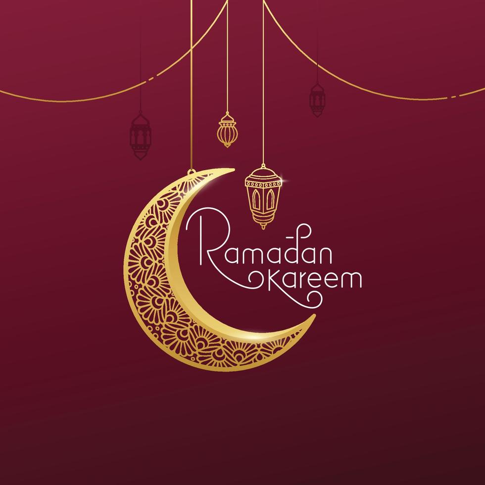 Ramadan kareem lettering typography with line art islamic symbol vector