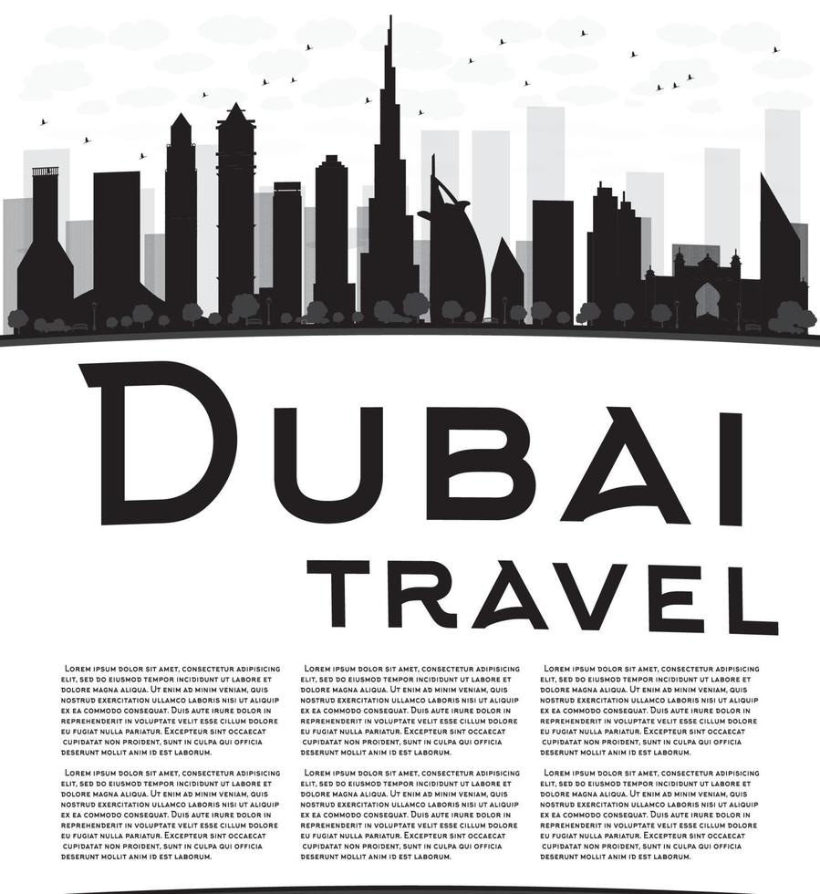 Dubai City skyline black and white silhouette. vector