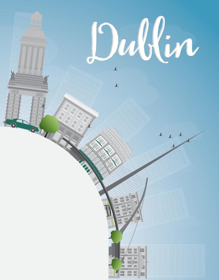 horizonte de dublín con edificios grises, cielo azul y espacio para copiar, irlanda. vector