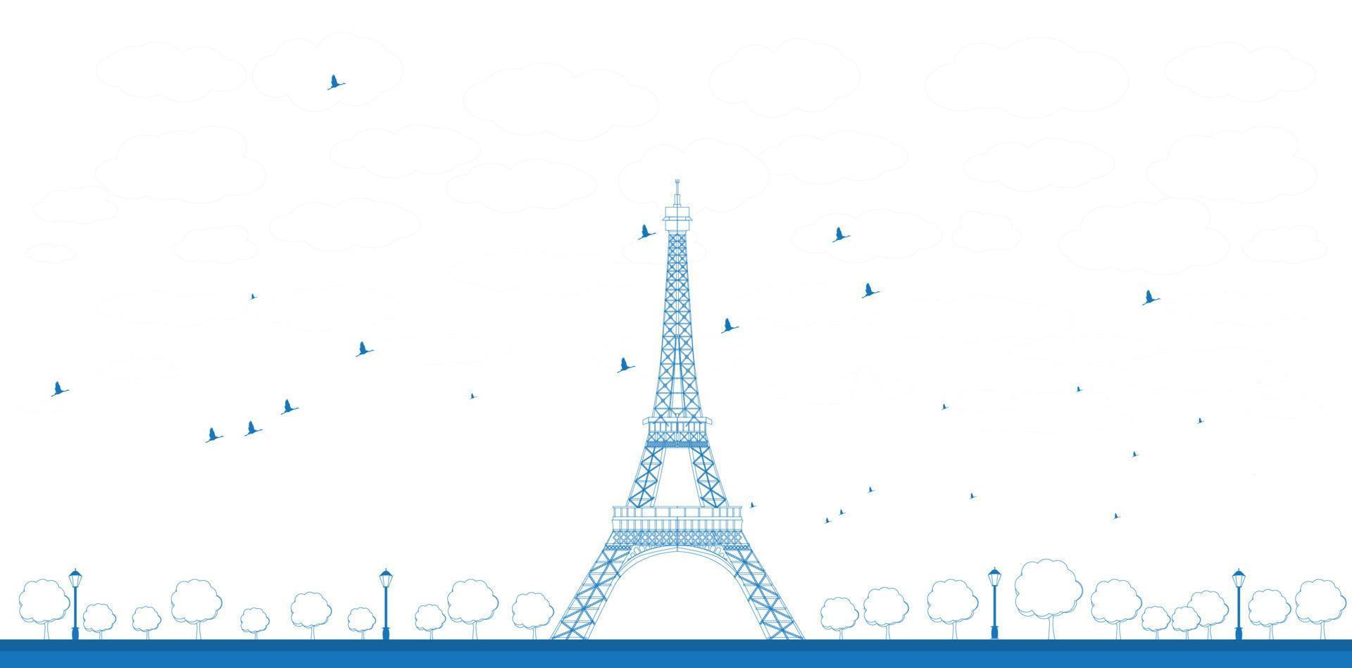 Outline illustration of Eiffel Tower. vector