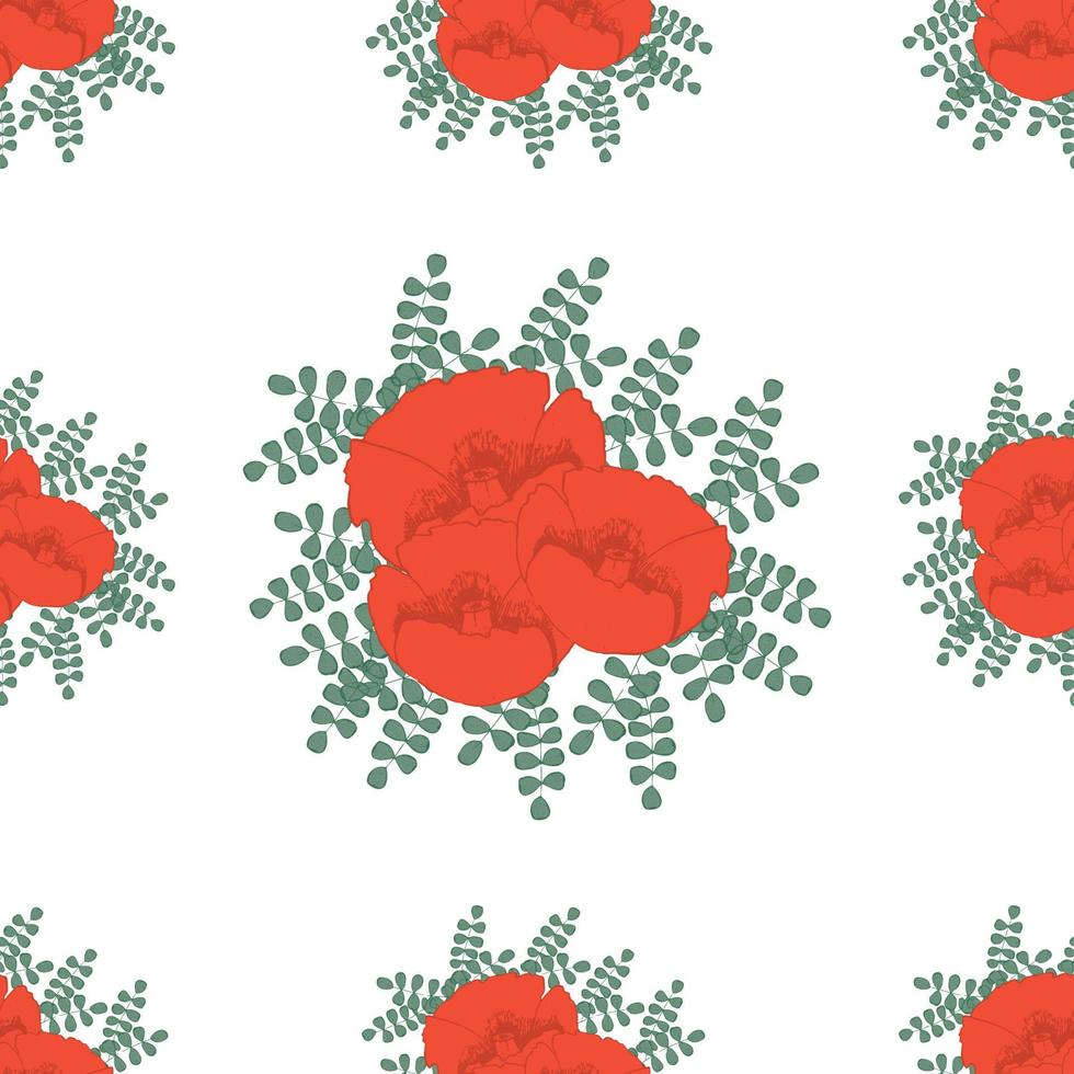 Red poppies seamless pattern. vector