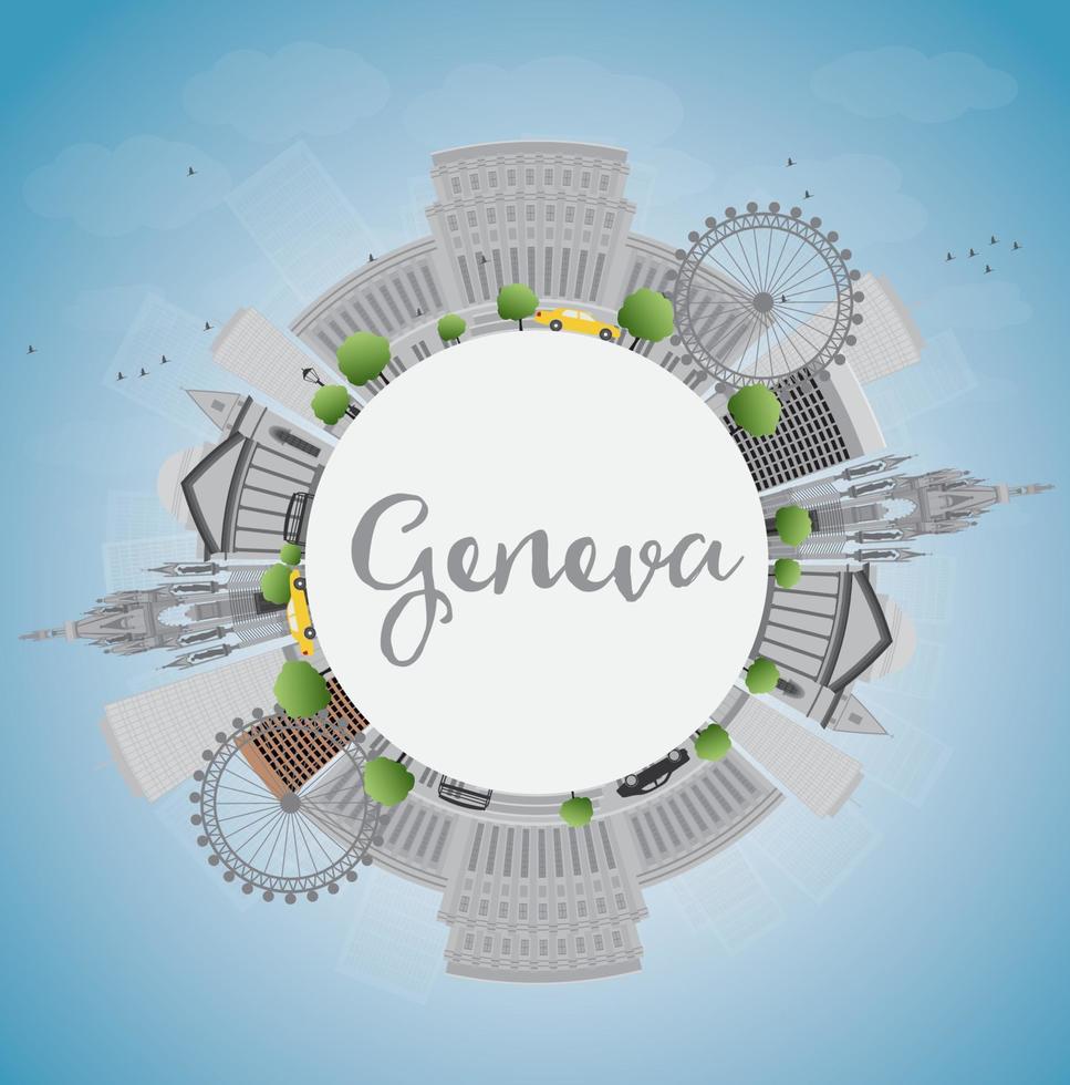Geneva skyline with grey landmarks, blue sky and copy space. vector