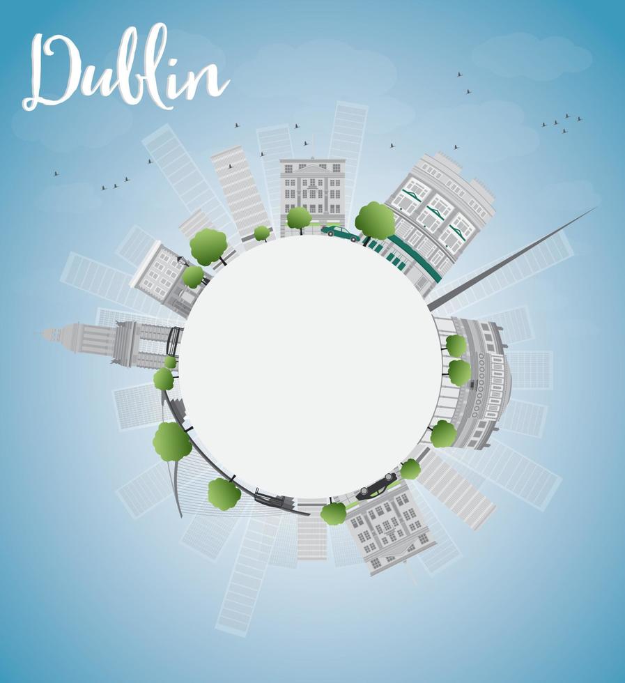 Dublin Skyline with Grey Buildings, Blue Sky and copy space. vector