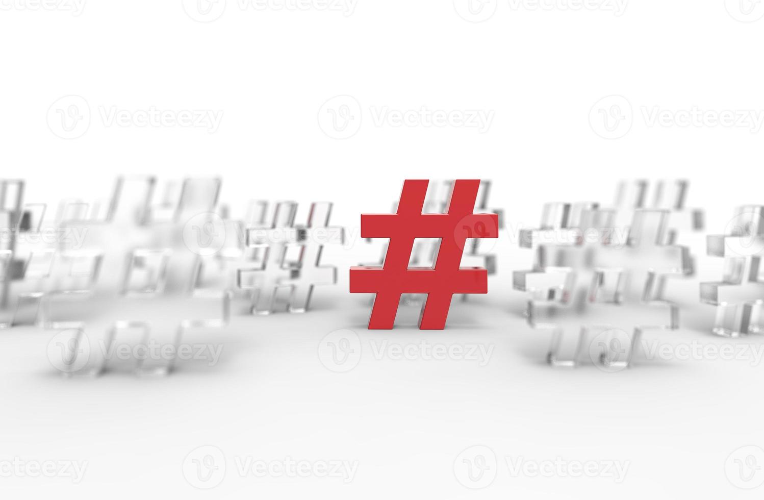 Group of glass hashtag icon isolated on white background. 3D Illustration. photo